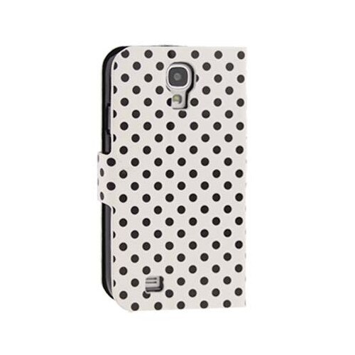 Husa protectie SKY DOTS pentru SAMSUNG GALAXY S4I (i9500), Flip orizontal, Inchidere magnetica, Stand - Alb cu buline negre