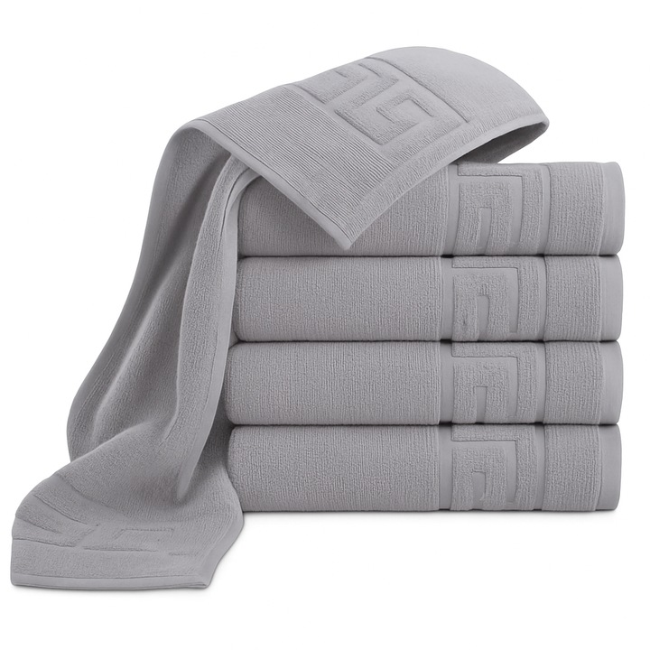 Set 5 Prosoape De Baie Din Bumbac 100% Premium, 70x130 Cm, Pufos Si Absorbant, 500 GSM, Hipoalergenic, Rezistent La Uzura Si Spalari Repetate, Cu Design Greek Border Pentru Un Aspect Elegant Si Rafinat, Gri