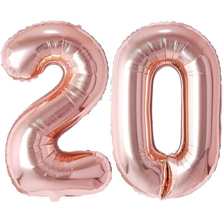 Rózsaarany fólia lufi, 20-as szám, 82 cm, Rózsaarany