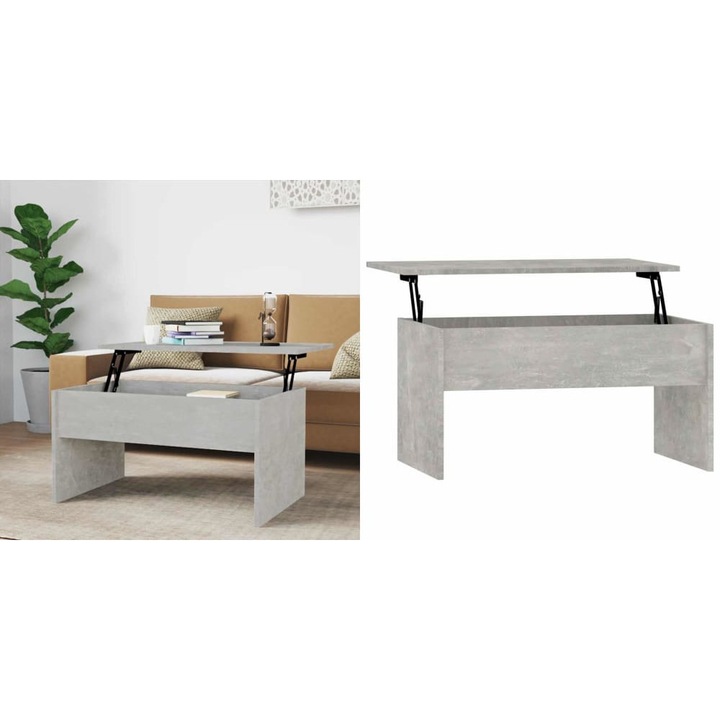 Masuta de cafea, gri beton, 80x50, 5x41, 5 cm, lemn prelucrat