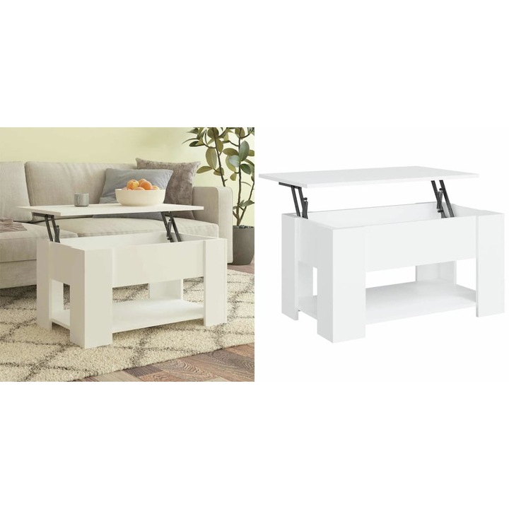 Masuta de cafea, alb, 79x49x41 cm, lemn prelucrat