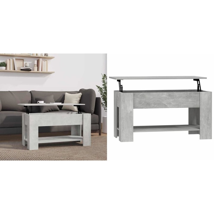 Masuta de cafea, gri beton, 101x49x52 cm, lemn prelucrat
