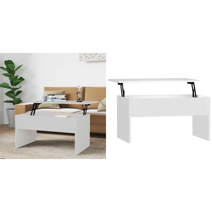 Masuta de cafea, alb, 80x50, 5x41, 5 cm, lemn prelucrat