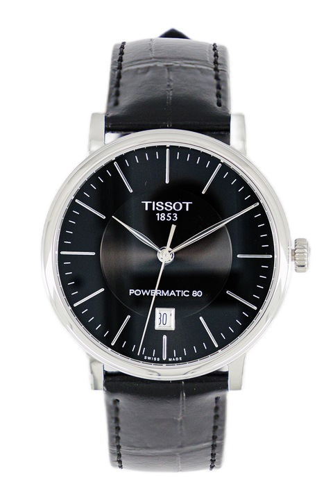 Tissot, Ceas automatic cu o curea de piele Powermatic 80, Argintiu, Negru