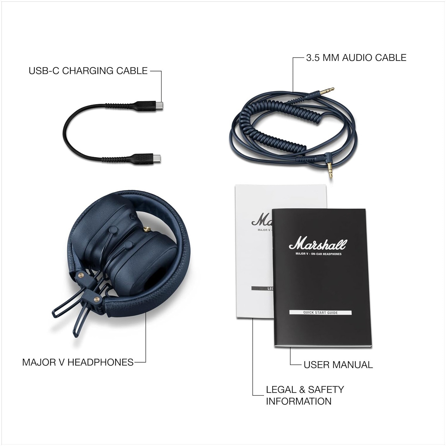 Casti On-Ear Marshall Major V, Wireless, Bluetooth, Autonomie 100