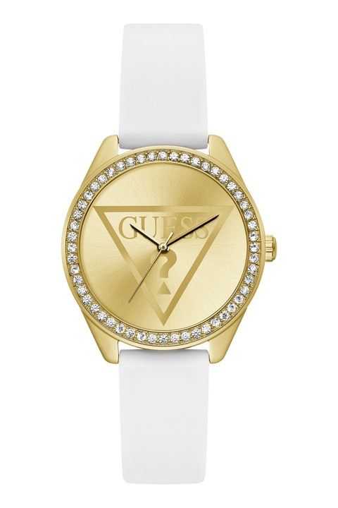 GUESS, Часовник от неръждаема стомана със силиконова каишка, Бял