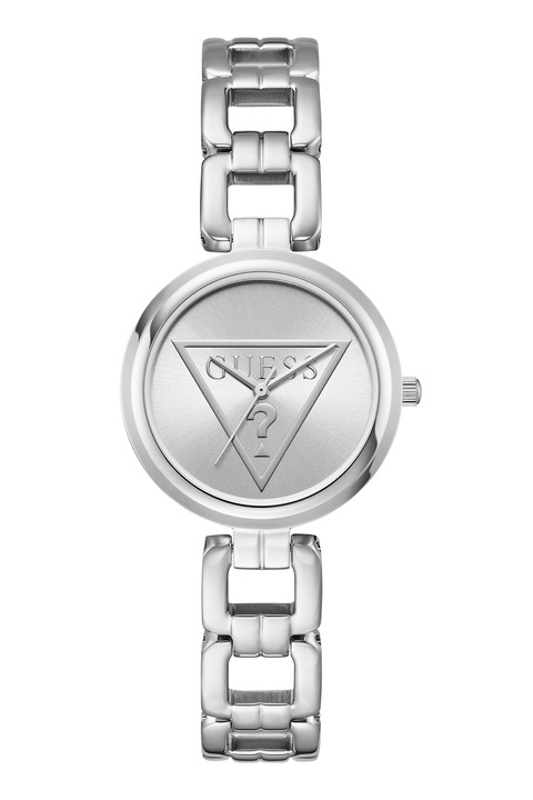 GUESS, Овален часовник с лого на циферблата, Сребрист