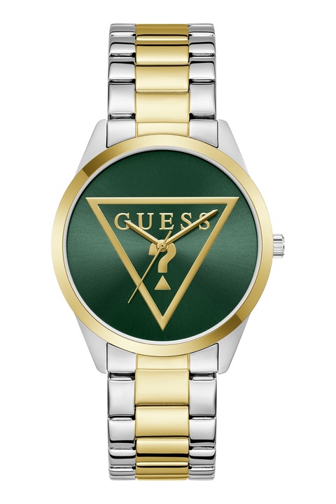 GUESS, Унисекс овален часовник от неръждаема стомана с лого, Сребрист