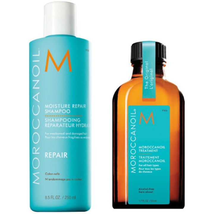 Комплект Moroccanoil REPAIR: Масло Original Treatment 50 мл + Възстановяващ шампоан 250 мл