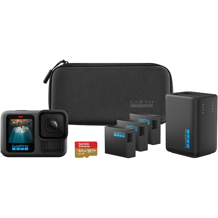 Спортна видеокамера GoPro Hero13 Black, 5.3K60 Extended Power Bundle
