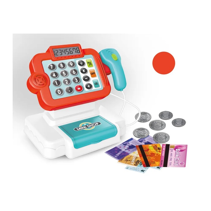 Casa de marcat de jucarie, electronica cu multiple functii, afisaj electronic, Rosu, SALLMA®