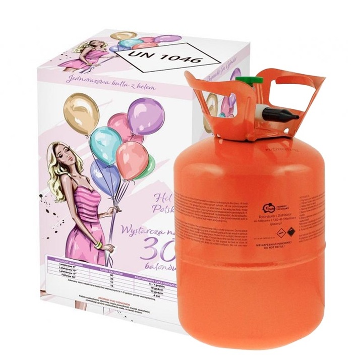 Butelie Heliu de Unica Folosinta, Butelie pentru 30 Baloane Latex, ideala pentru Petreceri si Evenimente, 0.20 m3, 24 x 24 x 42 cm, Rosu