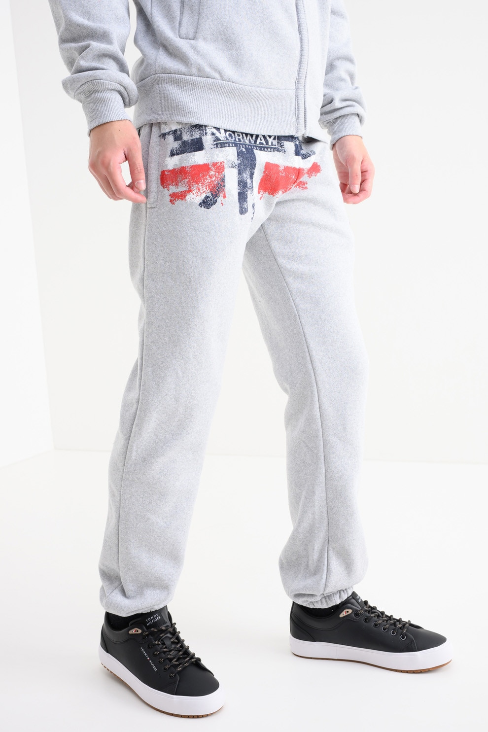 Geographical Norway, Pantaloni de trening cu logo Mapote, Gri melange, Rosu vermillion, L