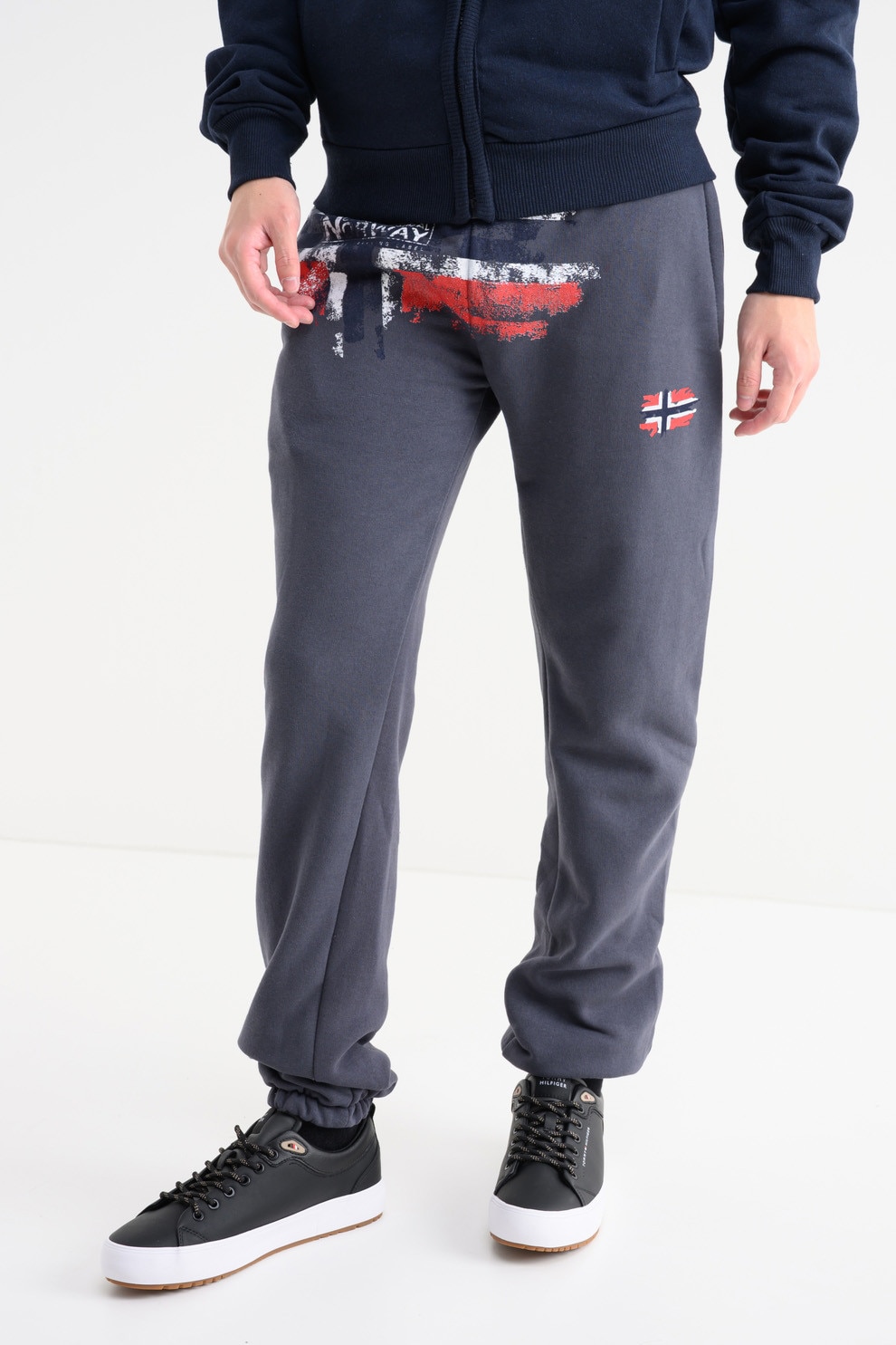 Geographical Norway, Pantaloni de trening cu logo Mapote, Gri inchis, L