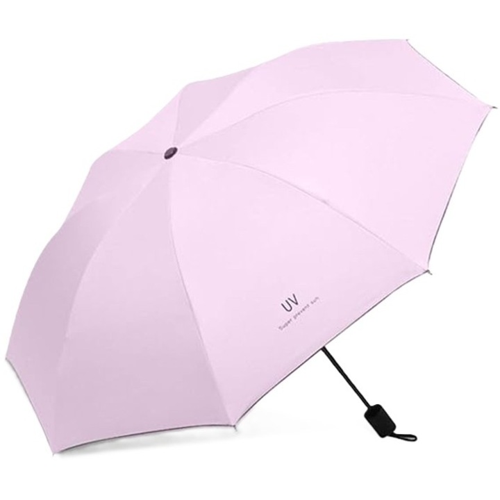Umbrela, Protectie UV Soare, Protectie Ploaie, Pliabila, din Vinil si Otel, 96 x 67 cm, Roz