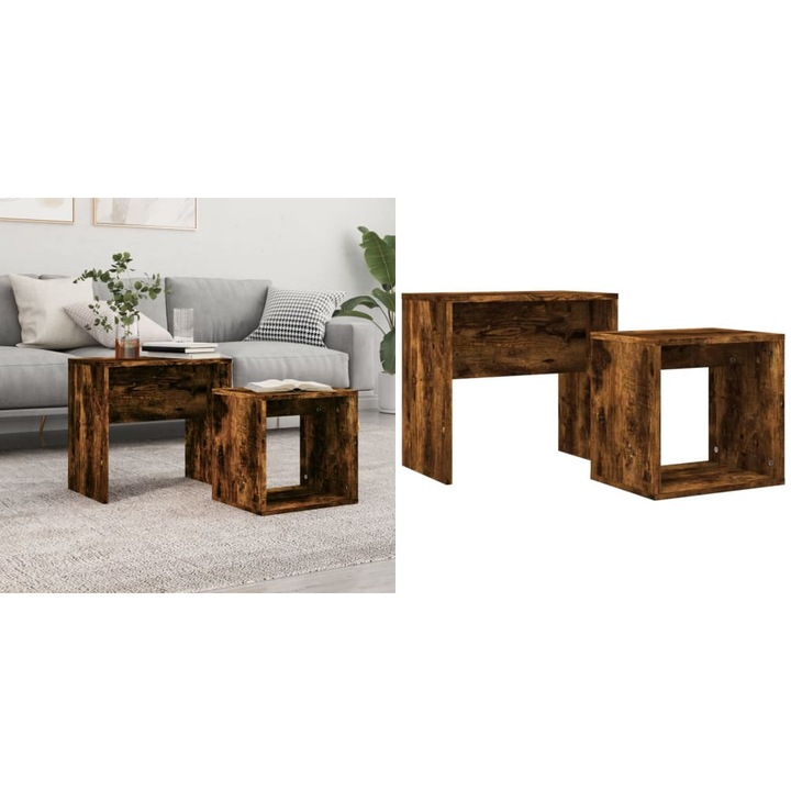 Mese suprapuse de cafea, 2 buc, stejar afumat, lemn prelucrat