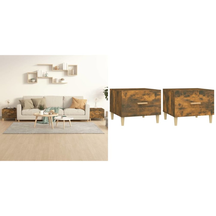 Masute de cafea 2 buc. stejar fumuriu 50x50x40 cm lemn compozit