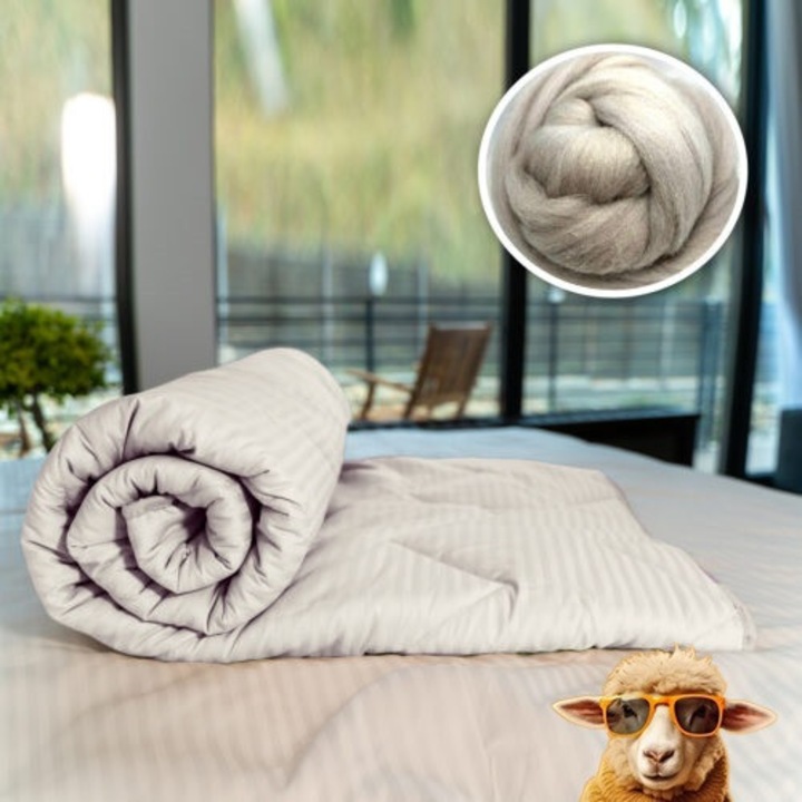 Pilota matlasata Ralex Pucioasa, lana damasc 100% naturala, invelis bumbac 100%, 140x210cm