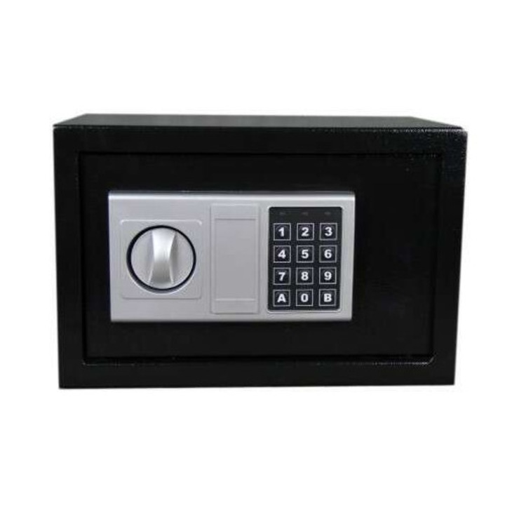 Seif Pepita XL, rezistent la socuri, incuietoare electronica cu cheie, negru, 25x35x25cm
