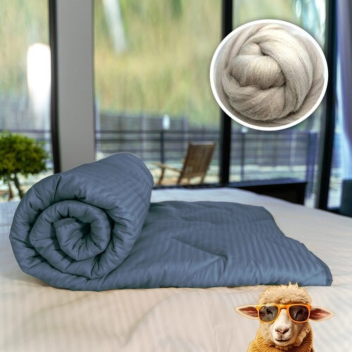 Pilotă matlasată Ralex Pucioasa, 100% lână, 200x215cm, invelis damasc 100% bumbac, vara