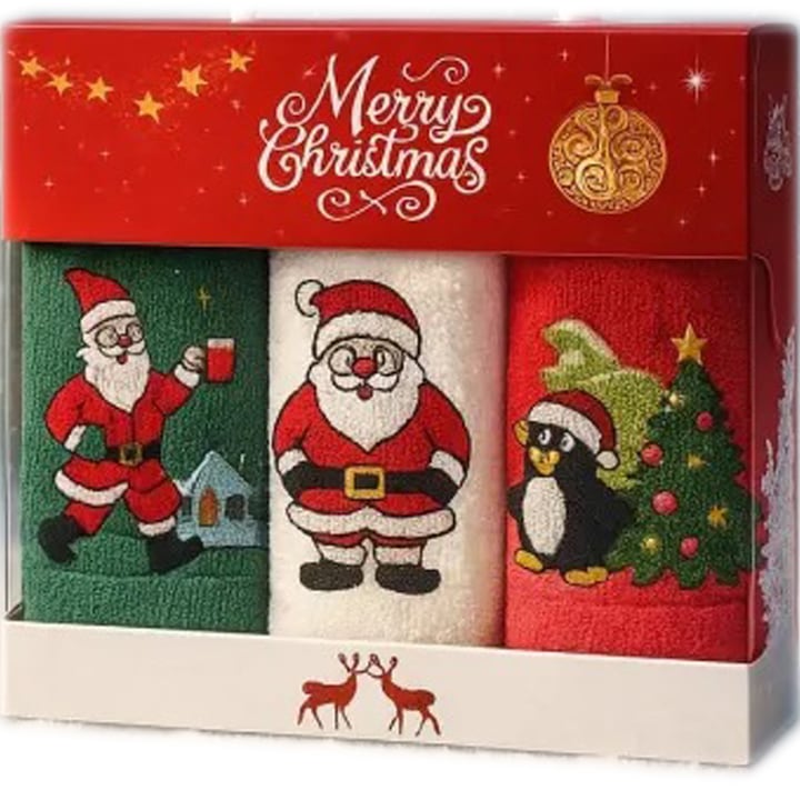 Комплект от 3 коледни кърпи, Modis, 100% първокласен памук, абсорбиращи