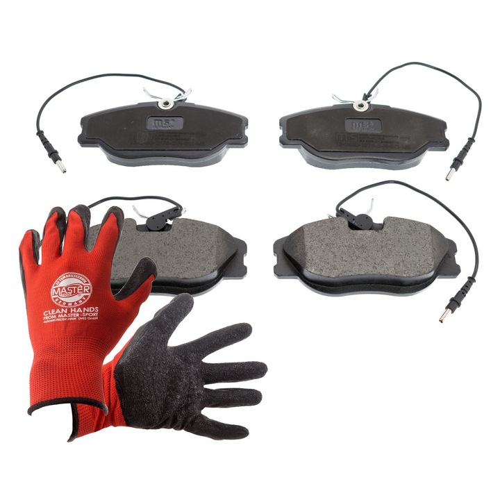 Fékbetét készlet Master-Sport 13046029782N, 130x58.8mm, lengéscsillapító tartóval, piros XL-es kesztyűvel