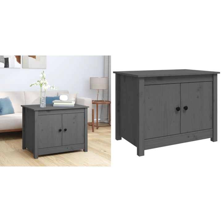 Masuta de cafea, gri, 71x49x55 cm, lemn masiv de pin