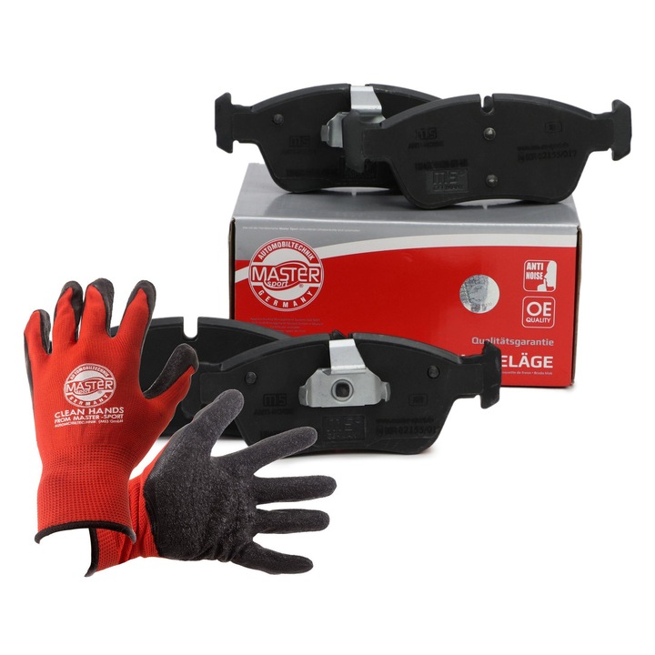 Fékbetét készlet, első, Master-Sport Germany, 2 db, 150x151x57,4mm, kopásjelző érintkező nélkül