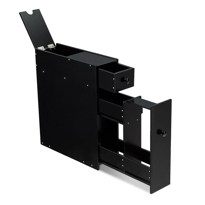 Keskeny résszekrény fiókos, fából készült fürdőszobai szekrény, oldalsó szekrény