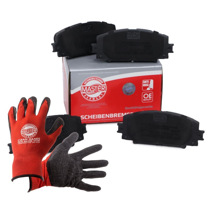 Fékbetét szett és kesztyű, Master-Sport, 123x49,5mm, 15,6mm, piros, XL