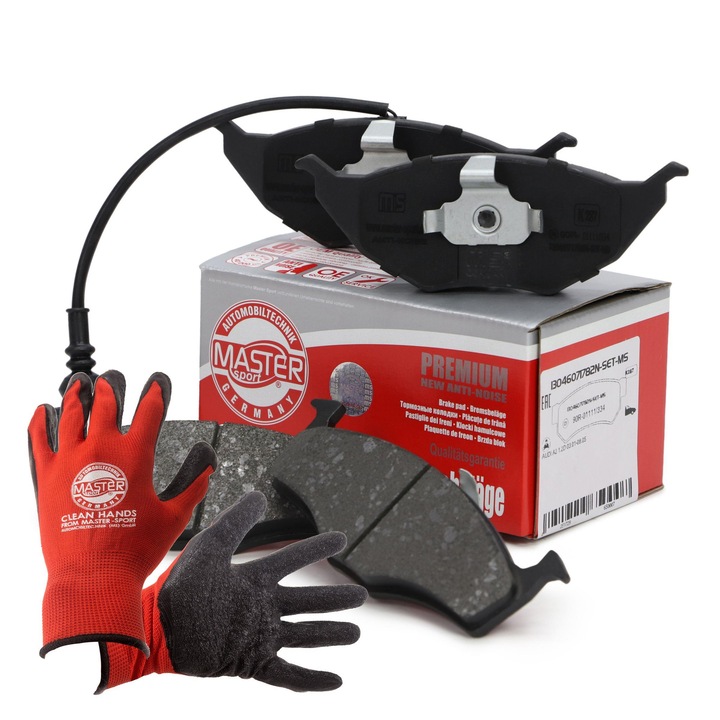 Комплект накладки за велосипеди и ръкавици, Master-Sport, 14x14mm, 1.5кг, за Audi A2 и VW Lupo, включва червени работни ръкавици, размер XL