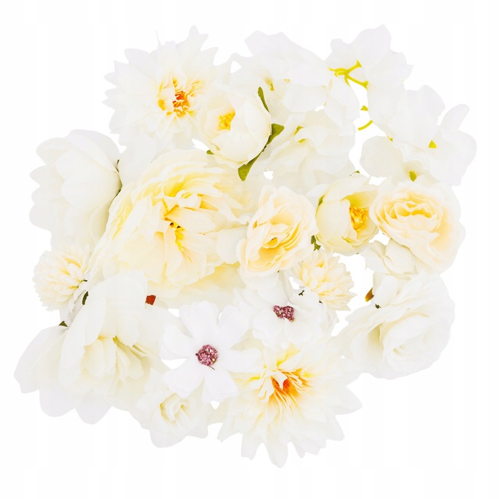 Комплект изкуствени цветя, DIYQueen, H1004, бял, плат, 17 броя