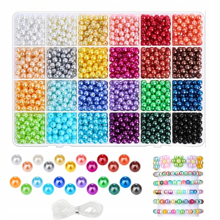 Комплект акрилни мъниста, DIYQueen, 6 мм, 1200 бр.