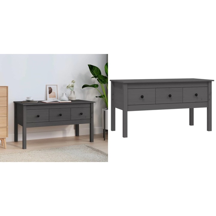 Masuta de cafea, gri, 102x49x55 cm, lemn masiv de pin