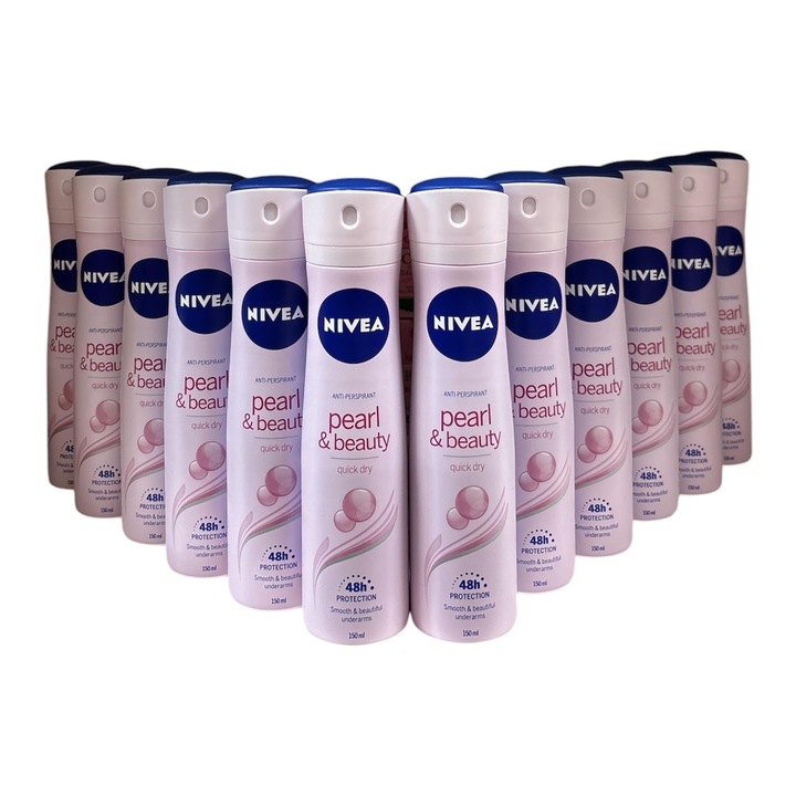 Дезодорант спрей Nivea Pearl & Beauty, комплект 12x150ml, за жени, подмишници