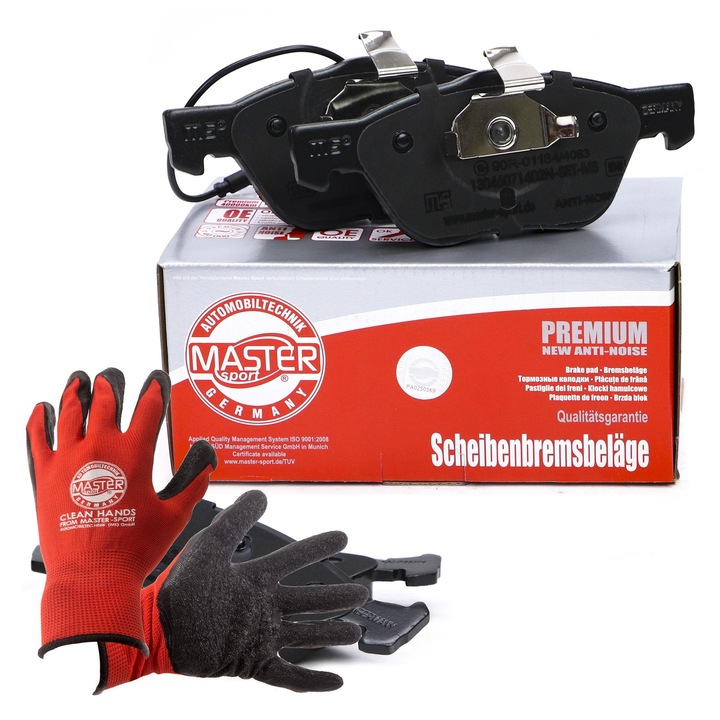 Fékbetétkészlet és kesztyű, Master-Sport, 13046071402N, 198x19,2mm, piros, XL