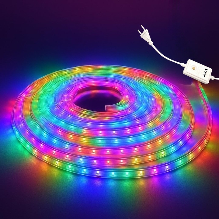 Декоративна LED лента за Коледа EDAR, 20 м, 960 LED SMD2835, Многоцветна, IP65, 8 режима на светене, Гъвкава защита, С възможност за свързване, 220V, За външна и вътрешна употреба, Ниска консумация на енергия