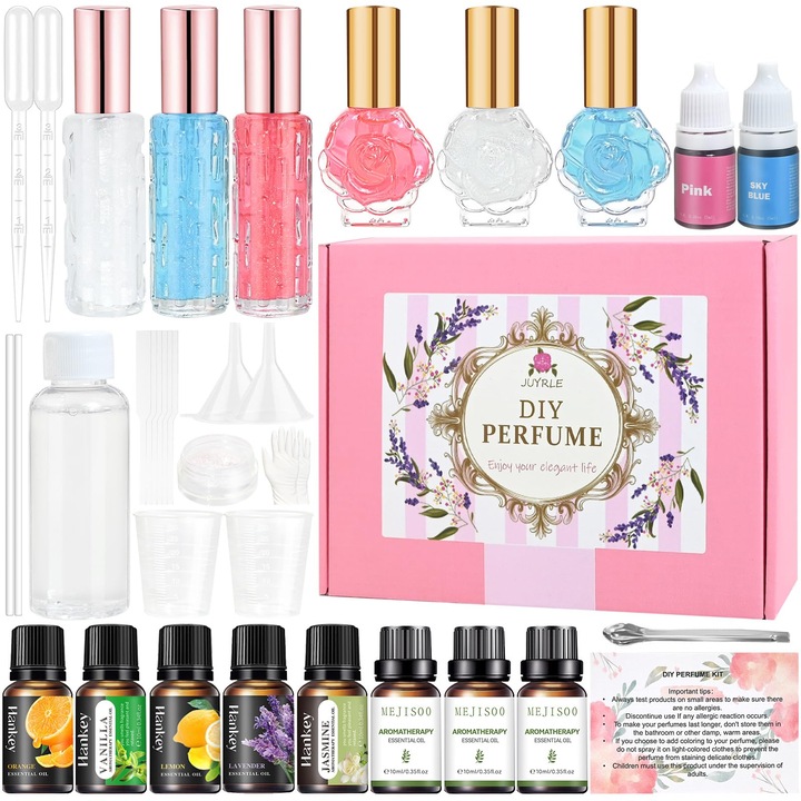 Set DIY Juyrle pentru parfumuri, kit de fabricare cu ulei esențial, sticlă mică de pulverizare, cadou pentru femei