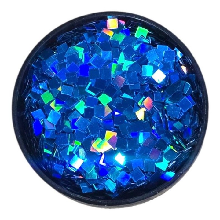 Pigment glitter holografic patrat 3mm, art line DEVE, 10gr sclipici albastru topaz pentru rasina epoxidica lac de unghii sau vopsea decorativa