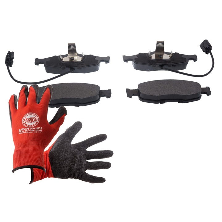 Fékbetét készlet és kesztyű, Master-Sport, 13046070562N, 205x17,5mm, Piros, XL