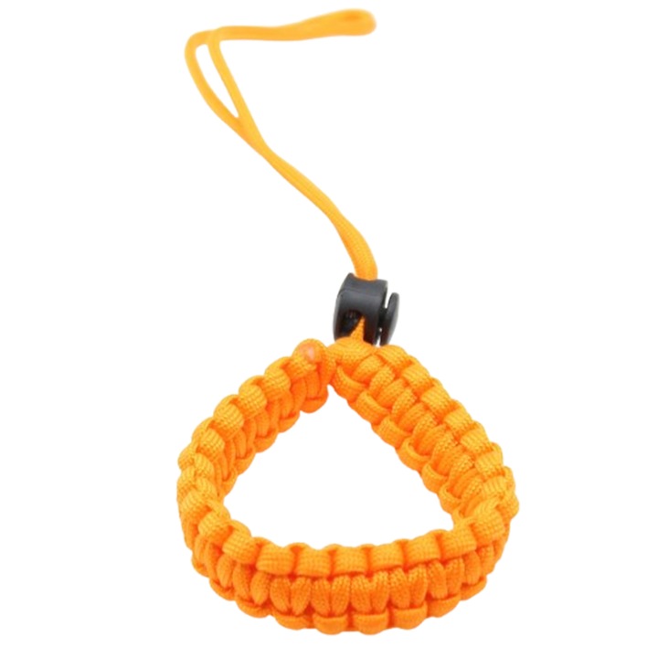 Karkötő típusú csuklópánt, fonott Paracord, 7 szálas ellenállás, univerzális fényképezőgéphez és csuklóra, fekete és narancssárga színben