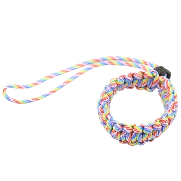 Csuklópánt, fonott paracord, 7 szálas, univerzális fényképezőgéphez és csuklóhoz, szivárvány színű