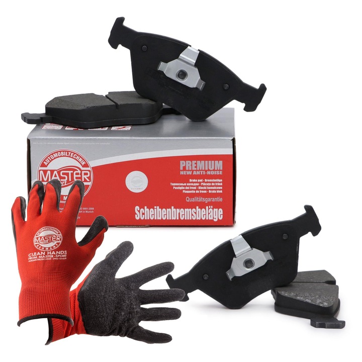 Set placute frana si manusi, Master-Sport, rosu, XL