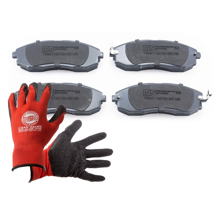Fékbetét készlet és kesztyű, Master-Sport, 13046112672N, 147x53,6mm, piros, XL