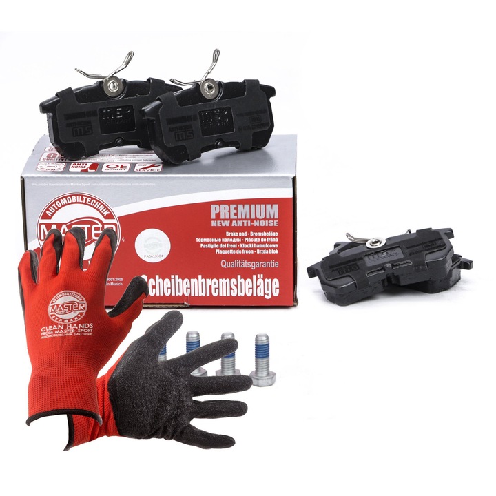 Fékbetét készlet és kesztyű, Master-Sport, 13046028352N, 87x42,3mm, Piros, XL
