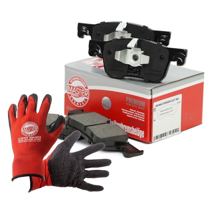 Fékbetét és kesztyű szett, Master-Sport, 13046073052N, 155x61.9mm, piros, XL