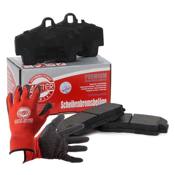 Fékbetét készlet, Master-Sport, hátsó, 15,5mm, 112x73mm, kesztyű, piros, XL