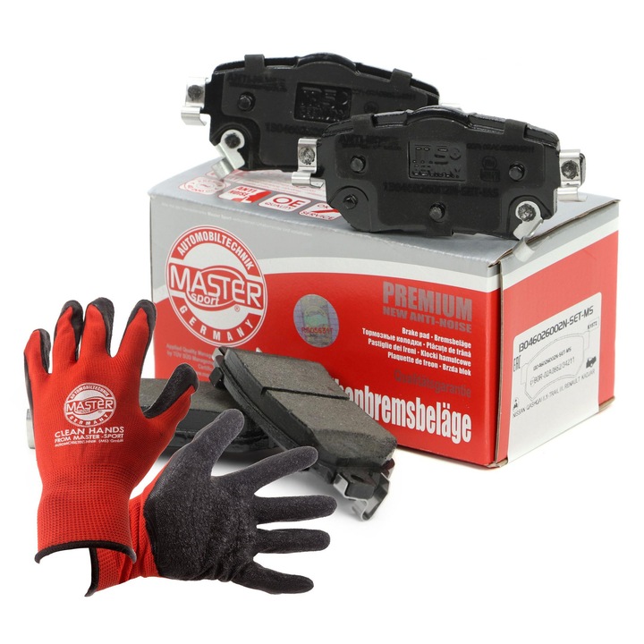 Fékbetétkészlet és kesztyűk, Master-Sport, 104x44,6x15,1mm, piros, XL