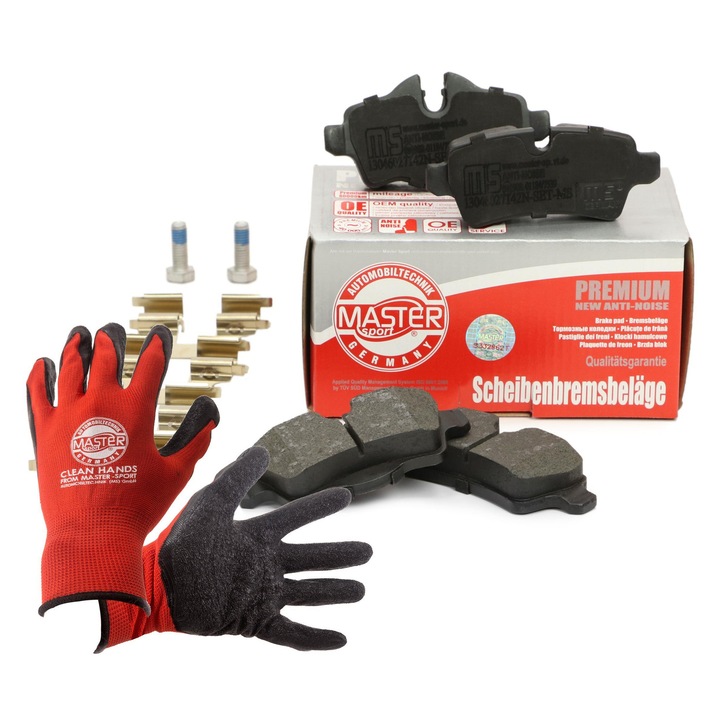 Fékbetét készlet és kesztyű, Master-Sport, 13046027142N, 95x48x39mm, piros, XL