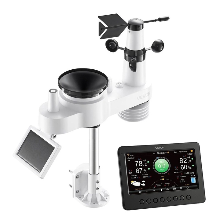 Statie metereologica 7 in 1, senzor exterior Wi-Fi, temperatura, umiditatea, precipitatiile, viteza si directia vantului, Ecran 7.5 inch, Smart Life, IPX6